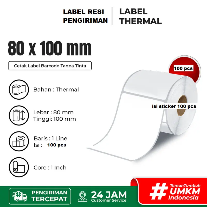 Sticker Label Thermal 76x100 mm 76x100 Core 0,5 1/2 inch - 80x100mm Cocok Semua Printer Thermal Barocde 4