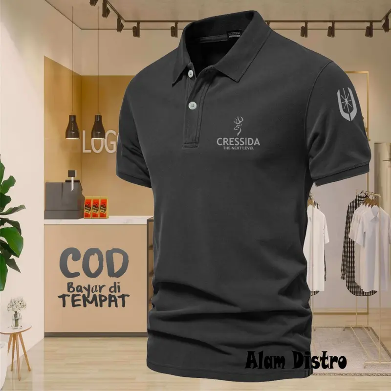 (COD) T-shrit POLO kerah Cressida Plus Lengan Text Silver Quality Kaos Kerah Dewasa Shirt / Kaos Wangki Pria Polo / Kaos Seragam 2