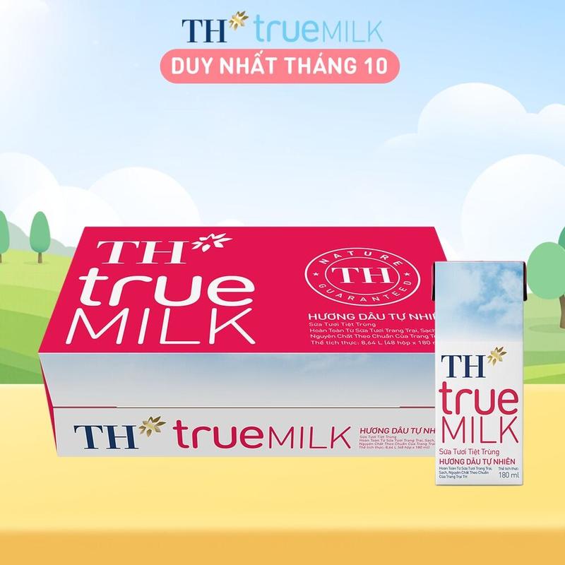 Thùng 48 hộp sữa tươi tiệt trùng TH true MILK hương dâu tự nhiên 180 ml (180 ml x 48)