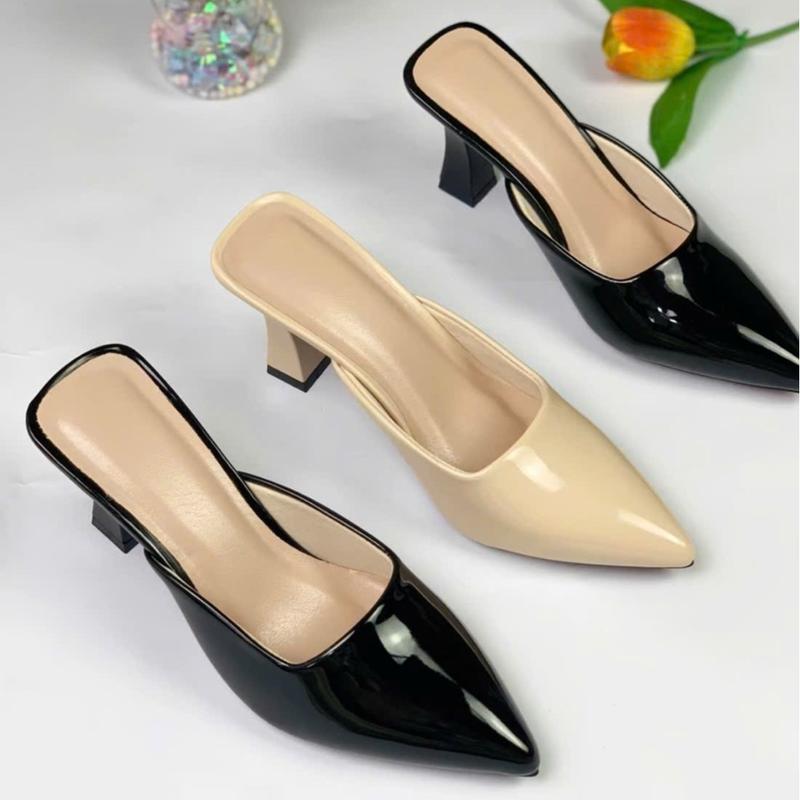 Giày Sục nữ, Giày Sục gót cao 7p và 5p, da bóng có 2 màu Đen bóng và kem bóng size từ 35 Đến 42, phom nhỏ