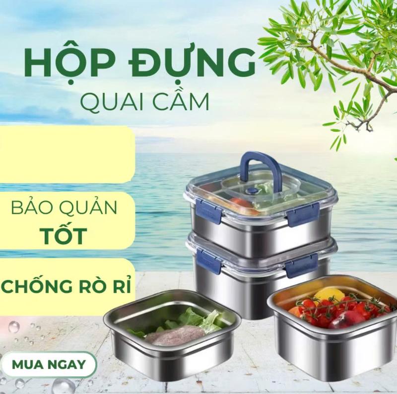 COMBO 3 Hộp đựng thực phẩm inox 1800ml có quai xách tiện lợi nắp đậy chống trào kèm khóa nắp chắc chắn