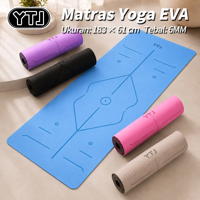YTJ Matras Yoga EVA Premium Anti Selip 2 Sisi Peredam Suara Anti Goyang Untuk Pemula/Guru Yoga Uk 183x61cm Tebal 6MM Outdoor Outdoor