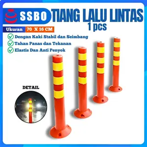 SSBO Tiang Lalu Lintas Fleksibel 70 cm- Cone Pembatas Parkir Jalan Reflektor Kuning, Kuat & Tahan Cuaca