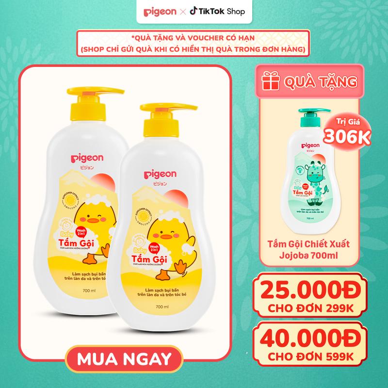   KOL  Combo 2 Chai Sữa Tắm Gội Pigeon Cho Bé Jojoba   Hoa Hướng Dương   Saukura 700ml Dịu Nhẹ Mềm Mại An Toàn Cho Da - Bao bì mới 2024 