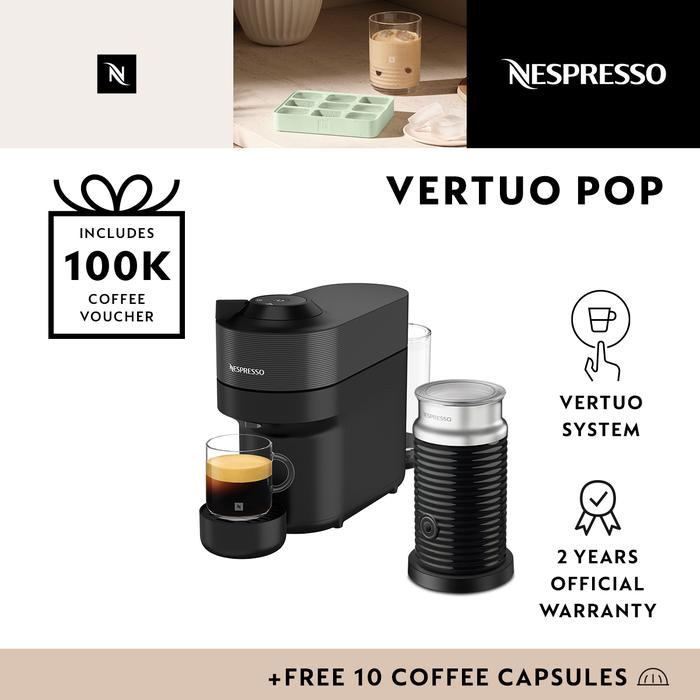 Gambar Nespresso Vertuo Pop Coffee Machine Black with Aeroccino3 (Mesin Kopi) dari Nespresso Official Store Kab. Bogor Tokopedia