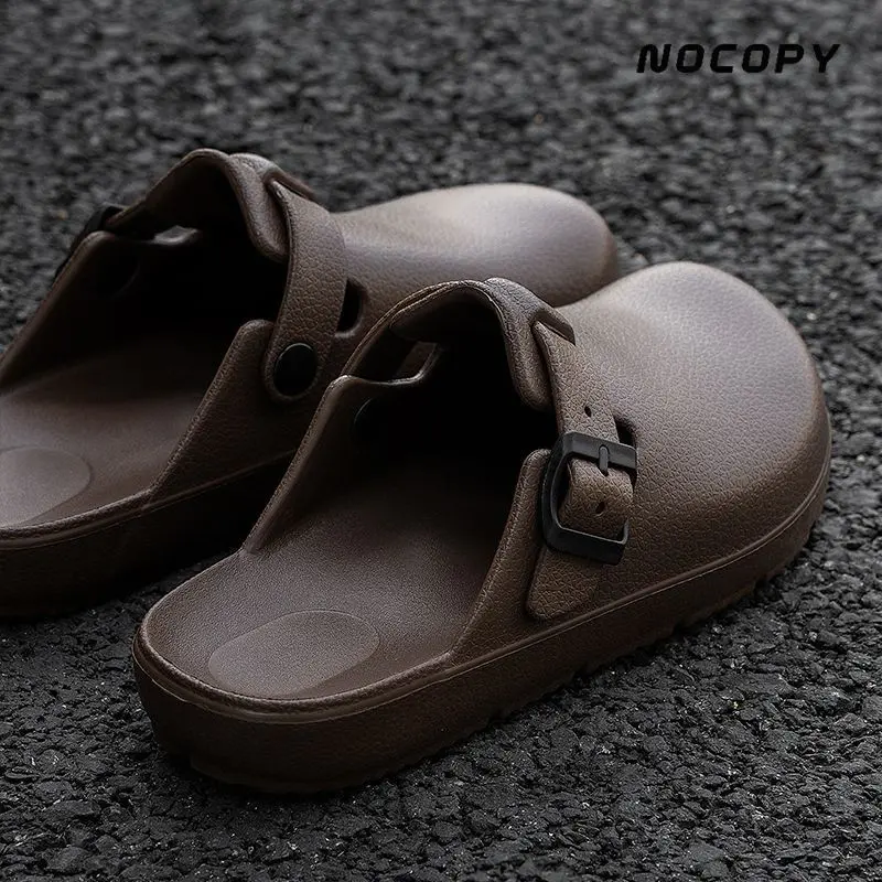 Solid Color Adjustable Buckle Slippers Unisex Casual Breathable Half Slippers