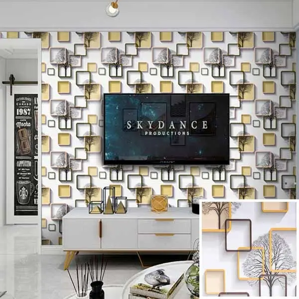 Wallpaper Sticker Dinding Ruang Tamu & Kamar Panjang 9 Meter Motif Kotak Biru 3D PVC Kertas 5