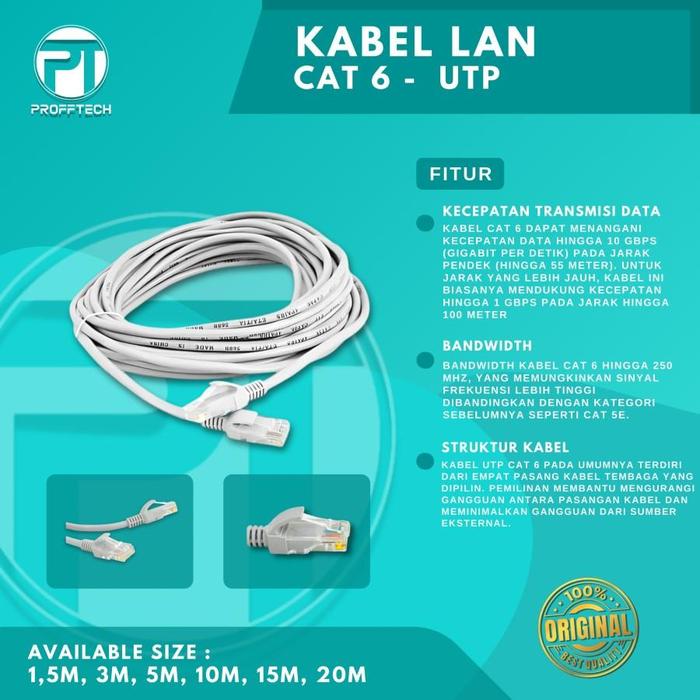 Gambar Kabel Lan Cat 6, UTP ORIGINAL" ProffTech. 3 Meter. Qualitas terjamin Gold Metal dari ProffTech Indonesia Kota Administrasi Jakarta Pusat Tokopedia