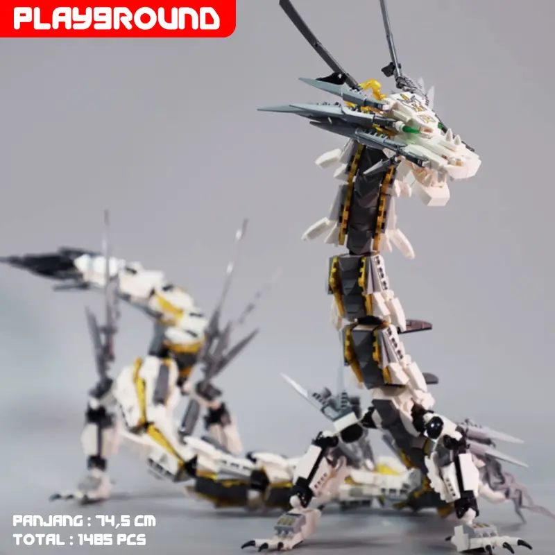 PLAYGROUND KAZI Bricks Building Block Naga Putih 75cm KY8093 Sembo Set 1485+ Pieces Panjang 75 cm Mainan Kreatif dan Seru 0
