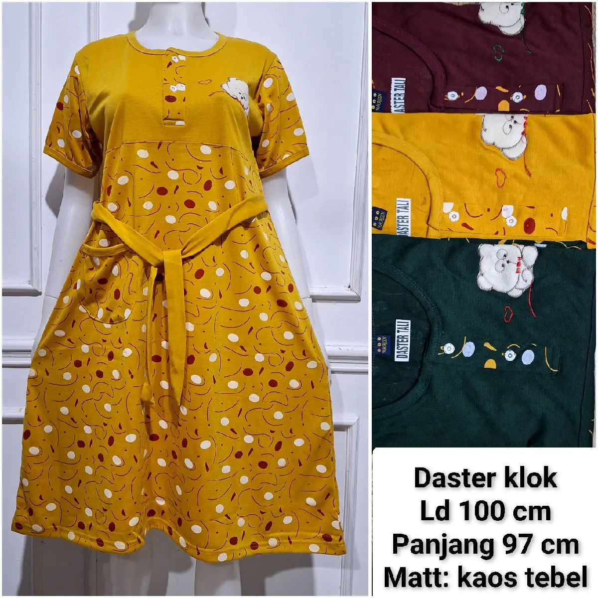 daster klok bahan kaos tebal daster bertali Ld 100 cm