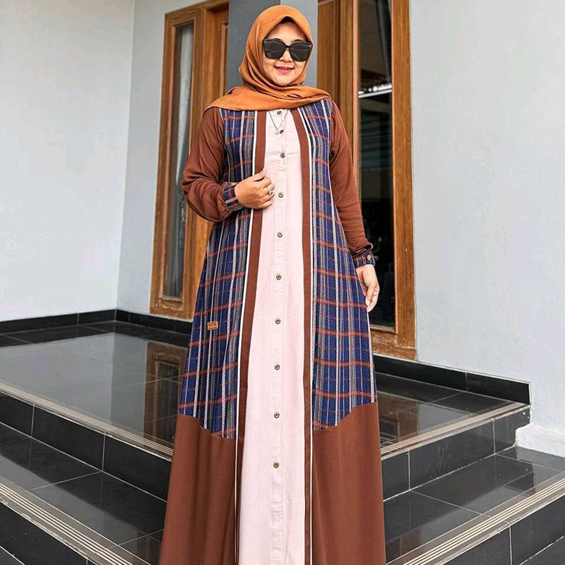GAMIS MUSLIM CHOCOLATE SQUARE DRESS WANITA RAYON TWILL BY SAULIN STORE 3
