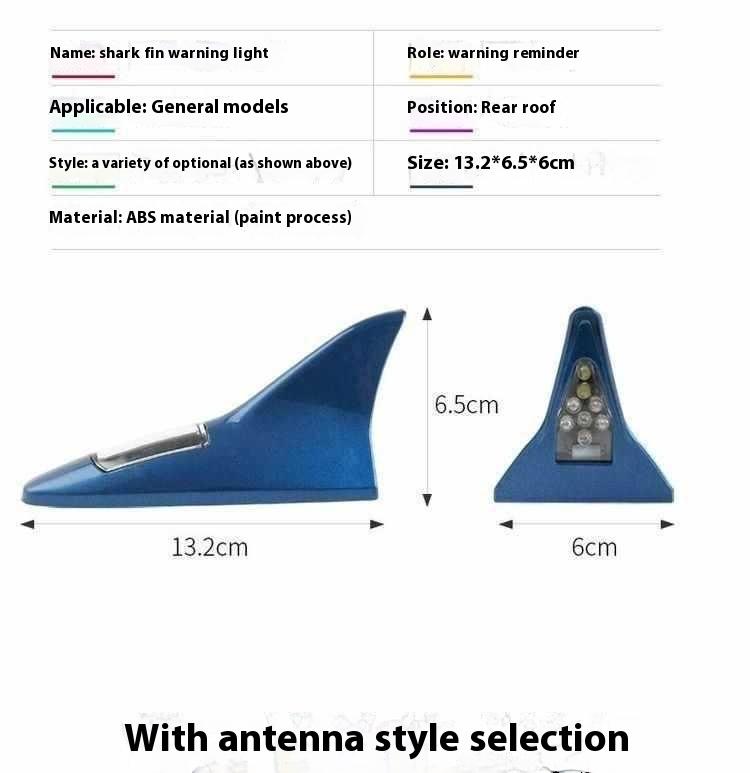 Product Introduction of Car solar flashing light decoration shark fin antenna anti rear end collision roof light LED tail wing modification warning light 12