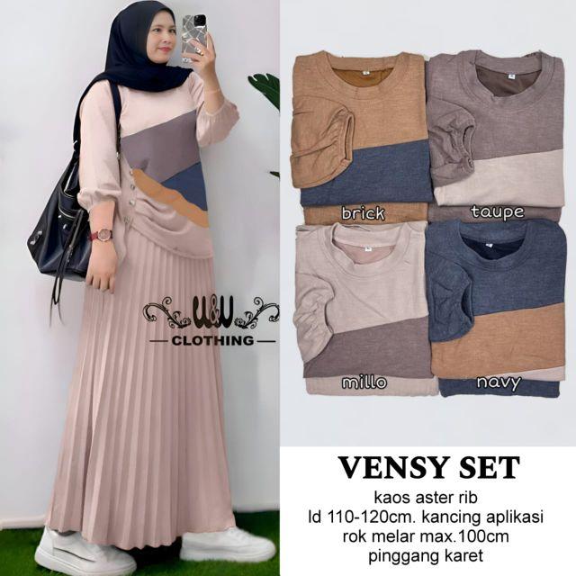 Product Introduction of Pakaian setelan wanita bahan knit aster import LD 110-120 cm lengan panjang celana kulot plisket nyaman dipakai bestseller Sandra set Adra set by Vensy marsella 4