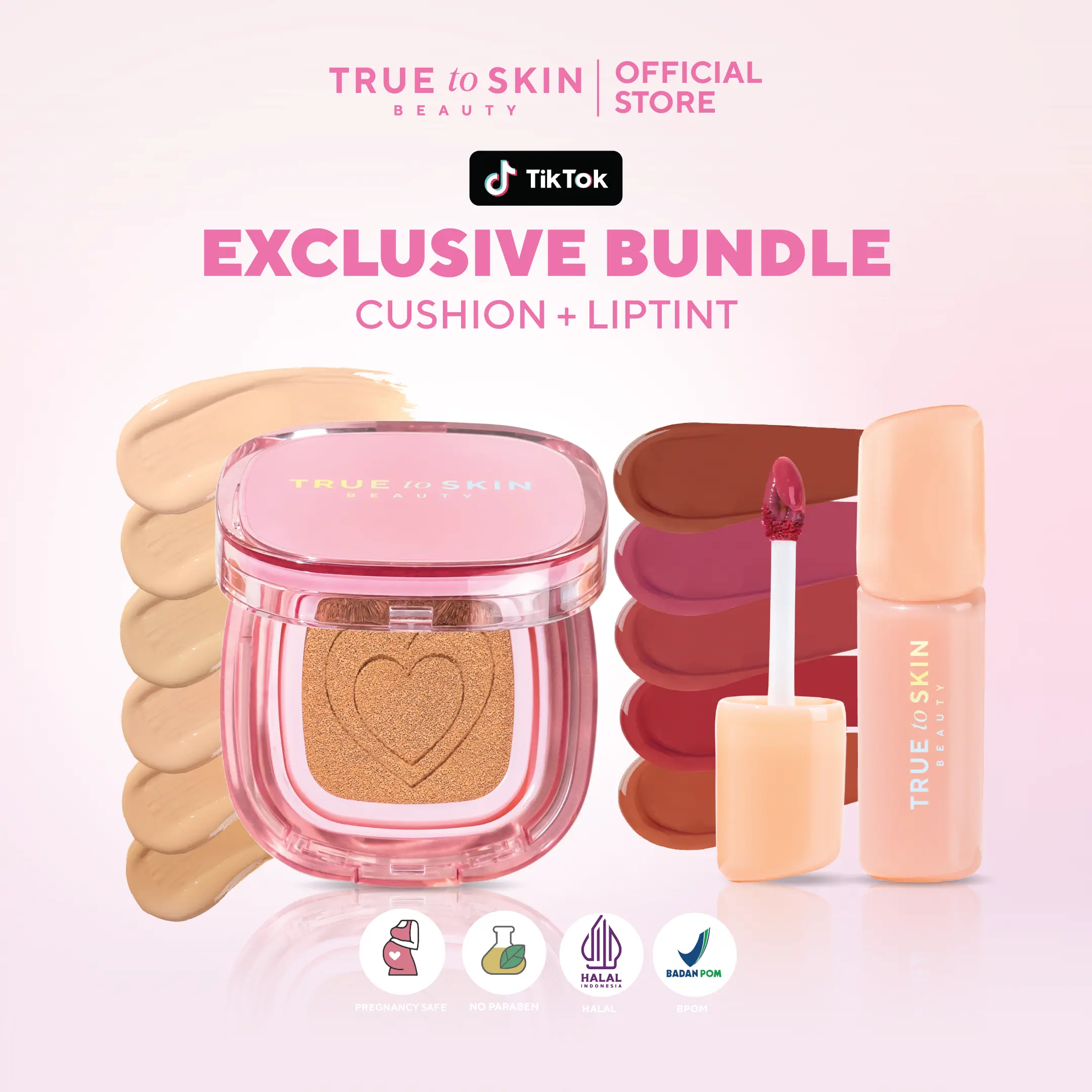 [TRUE TO SKIN BUNDLE ] CUSHION + LIPTINT ( Skinlike Porefecting Cushion SPF 35 PA++++ dan Juicy Glass Tint )