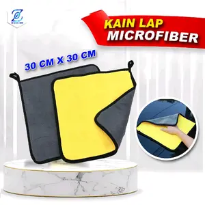 Lap Microfiber Kuning Abu 30x30 cm Kain Lap Serbaguna Anti Gores untuk Pembersihan Mobil dan Rumah