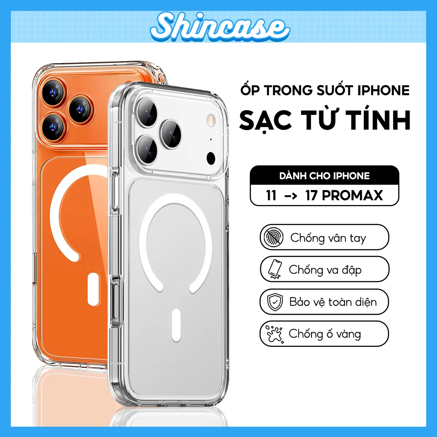 Ốp Lưng Iphone Trong Suốt Sạc Từ Tính , Chống Sốc, Bảo Vệ Camera - iP 6/6s/7/8/Plus/X/XS/11/12/13/14/15/16/17/Pro/Max Shincase
