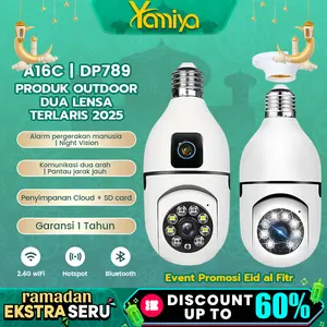 Yamiya V380 A16C & DP789 CCTV Bulb Dual Camera HD 1080P PTZ 355° 120° WiFi 2.4GHz Audio Dua Arah Keamanan Indoor Outdoor Terlaris 2025 Kamera Lensa Ganda 2MP Sensor Gambar H.264 Antarmuka Benang - Putih