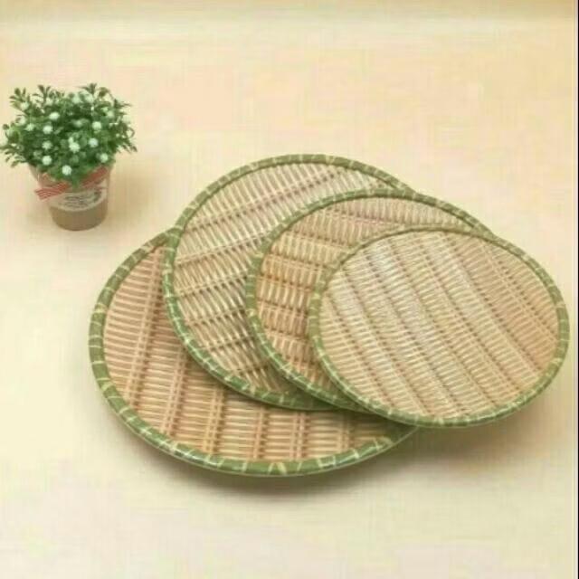 COMBO 5 Đĩa phíp giả mây tre đan nhựa,mẹt tre tròn cao cấp size 23cm có chân để hoa quả,mẹt bún đậu,mẹt nhựa giả mây 