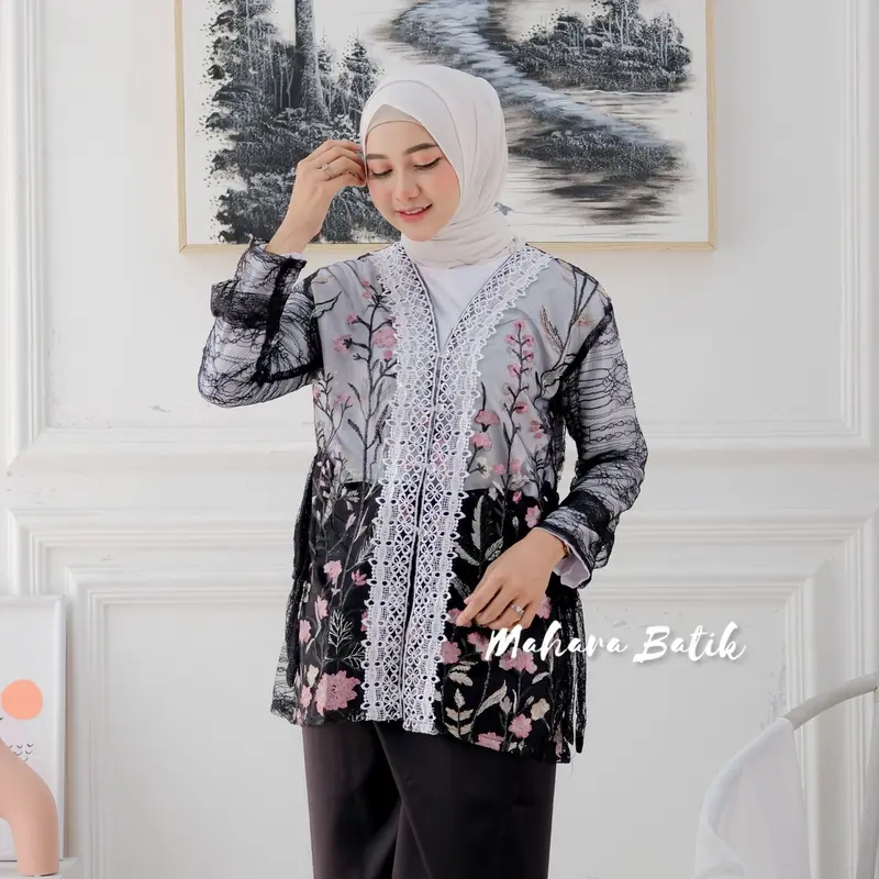 Debatik - Oneset lilia garden setelan outer kebaya brukat premium set inner bawahan polosan maxmara Dress Atasan Wanita Baju Kondangan Pesta Tunik Panjang Katun Dewasa Remaja Wisuda Mewah Motif Muslim Formal Nyaman 5
