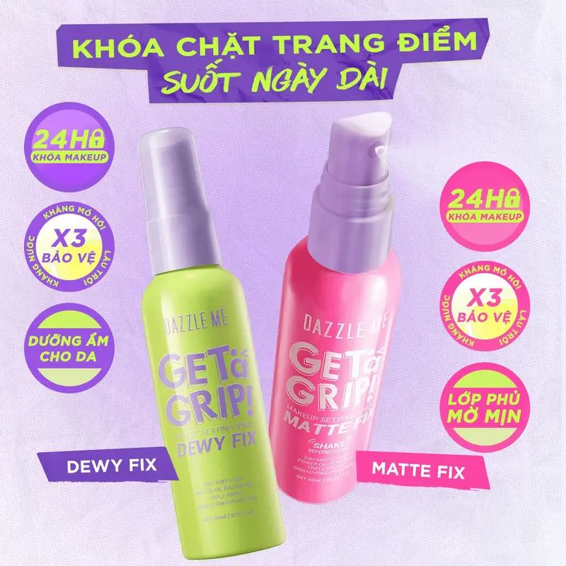 Xịt Khóa Makeup DAZZLE ME Xịt Cố Định Lớp Trang Điểm Lâu Trôi Và Kiểm Soát Dầu Dưỡng Ẩm Trên Da Makeup Setting Spray Dewy Matte 60ml Cosmetic Nữ Women Mỹ Phẩm