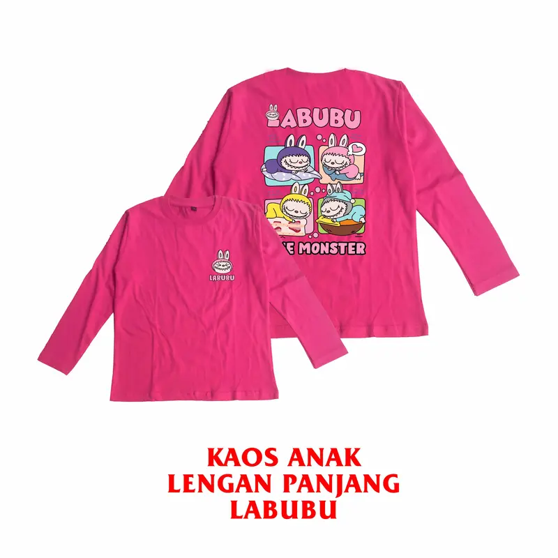 Kaos Anak Perempuan Lengan Panjang Gambar Labubuu Usia 4-12 Tahun 0