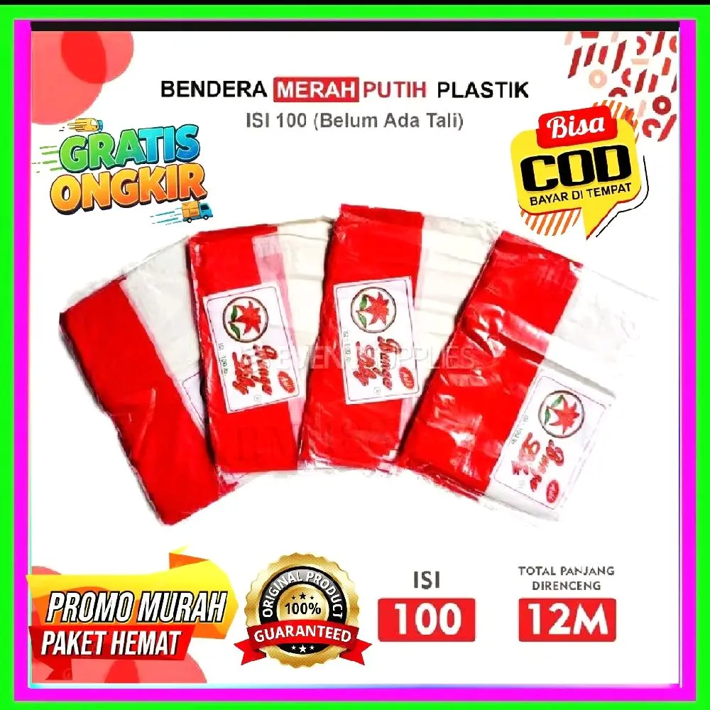 Bendera Plastik 1 Pak Isi 100 Pcs Ukuran 19 X 13 Promo Murah Paket Hemat Gratis Ongkir COD Bayar Saat Barang Sampai