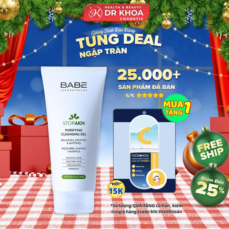   BẢN MỚI  Sữa Rửa Mặt BABÉ - BABE Stop Akn Purifying Cleansing Gel Cho Da Dầu Mụn 200ml SRM 