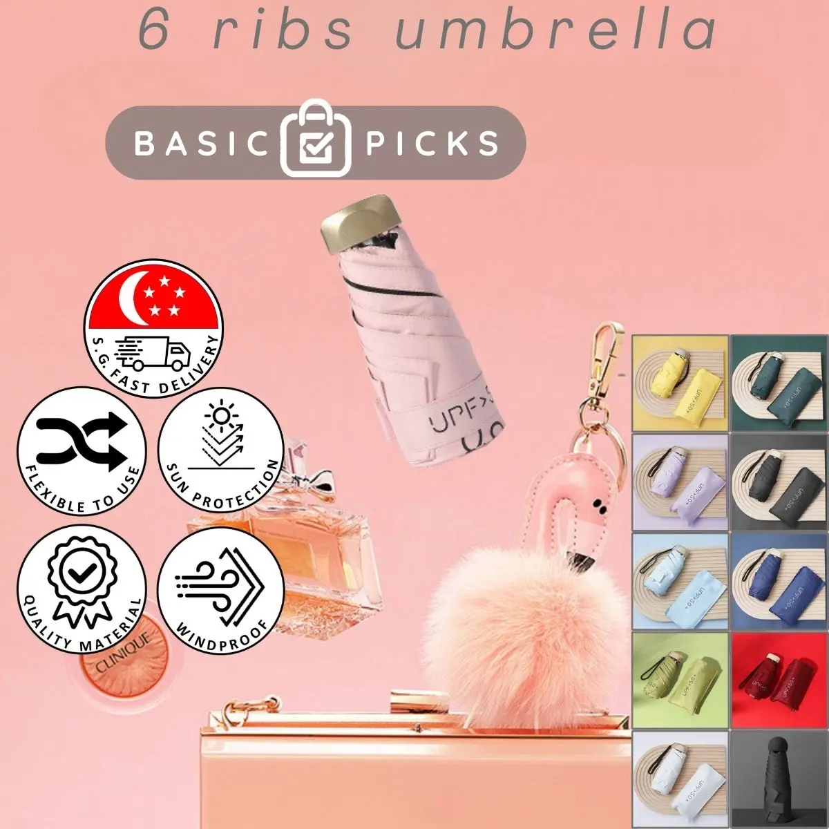 【SG Stock】6 Ribs Mini Foldable Compact Easy-Carry Pocket Sized UV Protection Umbrella Portable Light Weight
