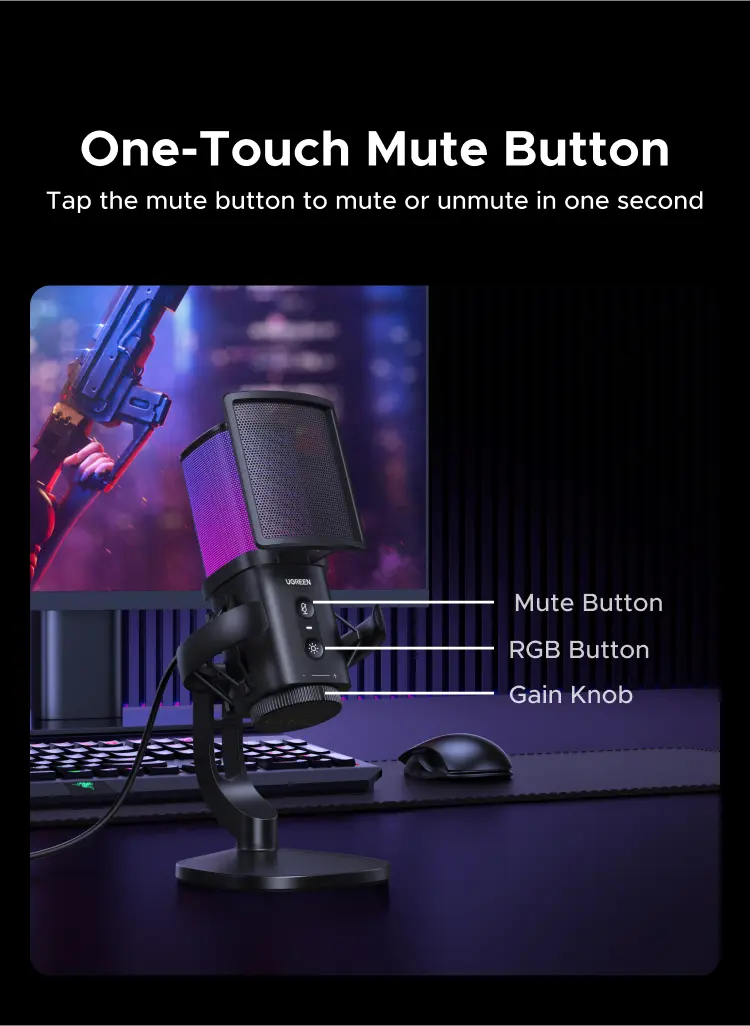 Product Introduction of UGREEN, Micro chuyên nghiệp RGB, Giảm tiếng ồn DSP, Hiệu ứng đèn RGB 96kHz/24-bit, Dành cho Game, Compatible with Windows & MacOS 5