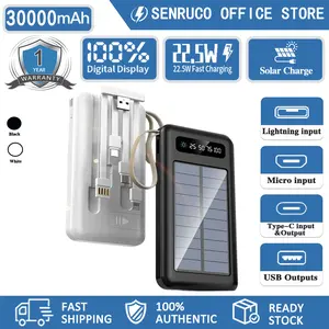 Powerbank 50000mAh Cepat 4 Kabel LED Flashlight Pengisian matahari dapat bertindak sebagai dudukan telepon untuk tipe C, mikro, iPhone