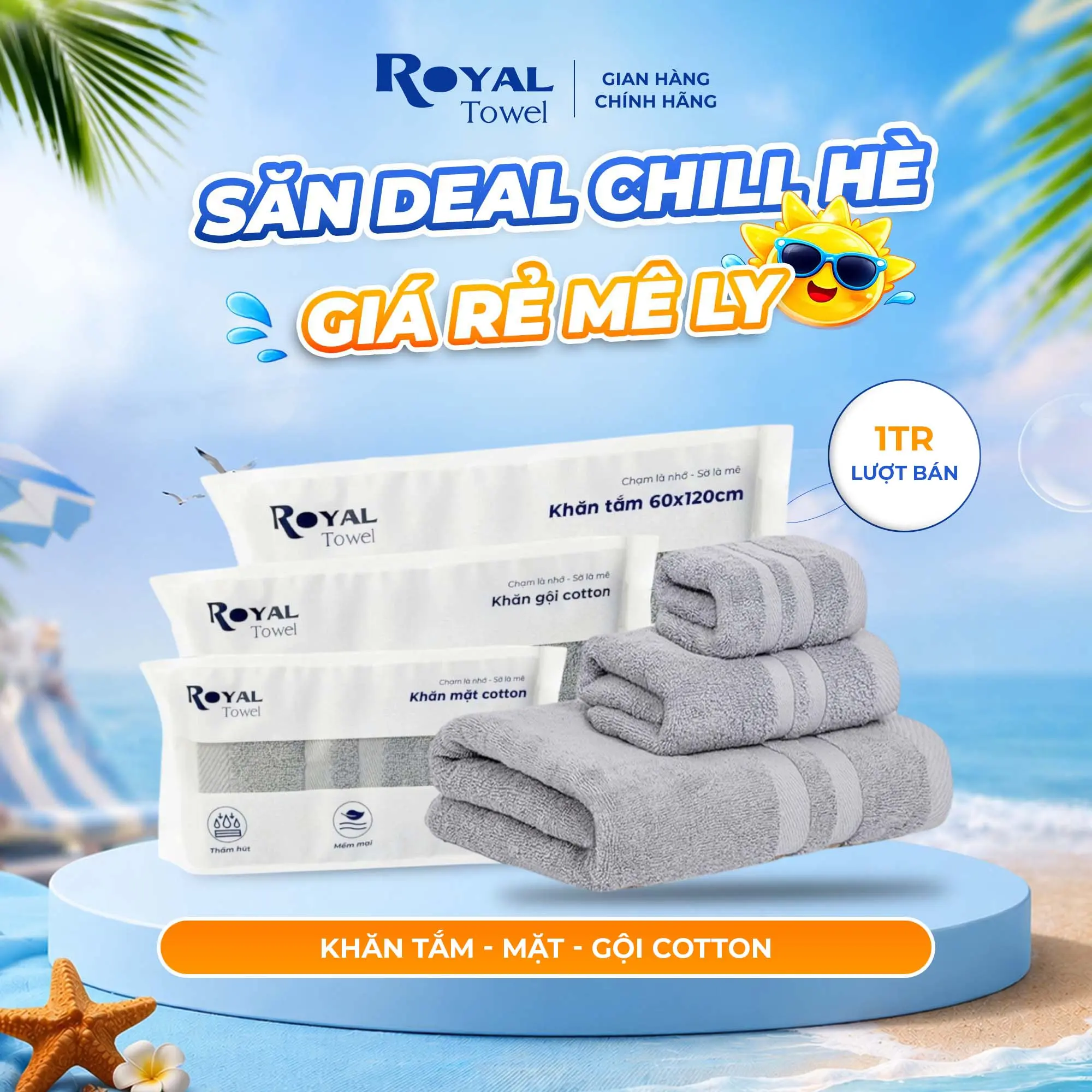 Khăn Tắm, Khăn Gội, Khăn Mặt Royal Towel Sợi Cotton Mềm Mịn, Thấm Hút Tốt, Không Xổ Lông, Không Phai Màu