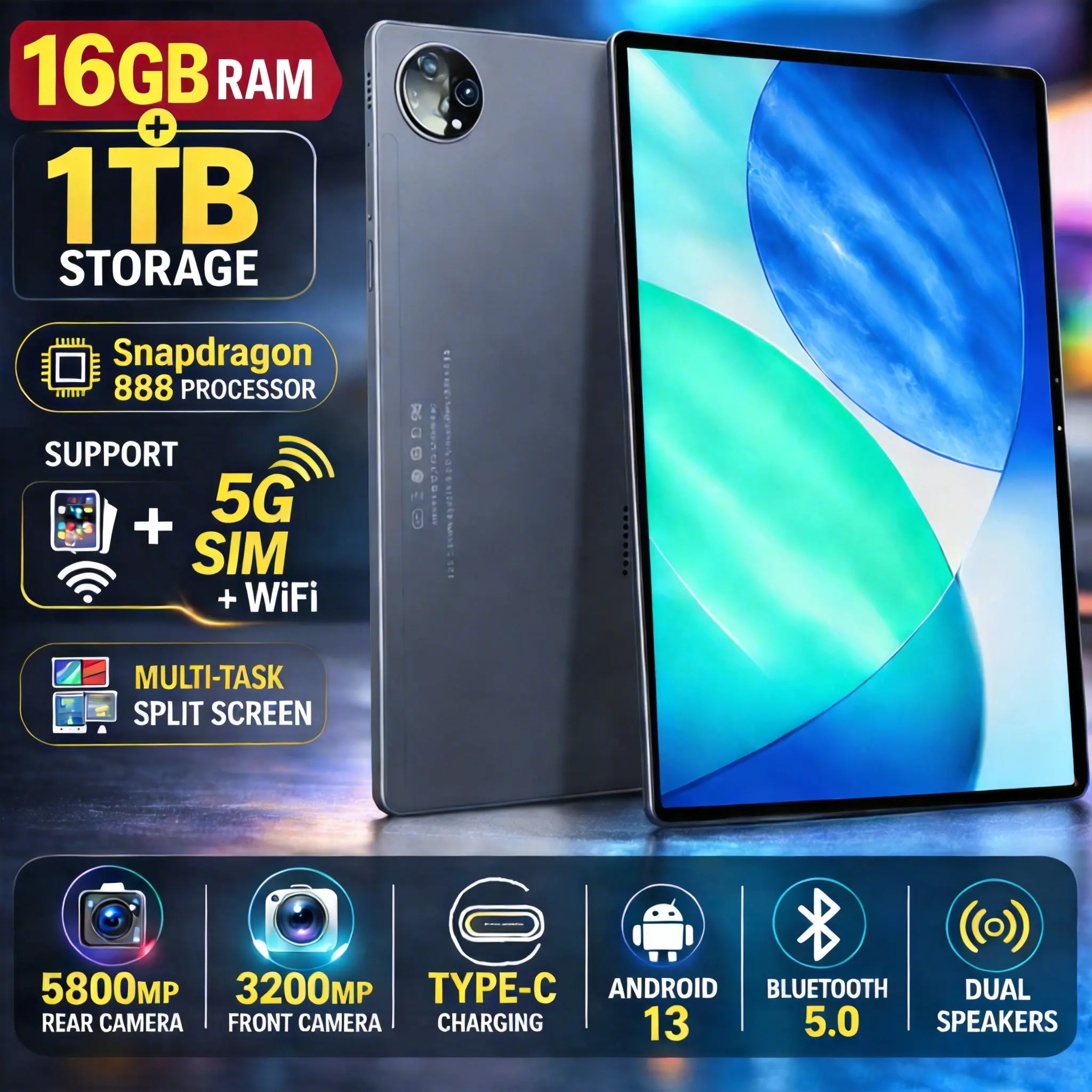 Tablet Multifungsi Baru 2026, Tablet PC 10,3 inci [16GB+1TB]: Pengalaman PC Profesional | Bodi Ultra Tipis | SIM 4G/5G | Layar Berwarna Penuh | PC Portabel | Wi-Fi