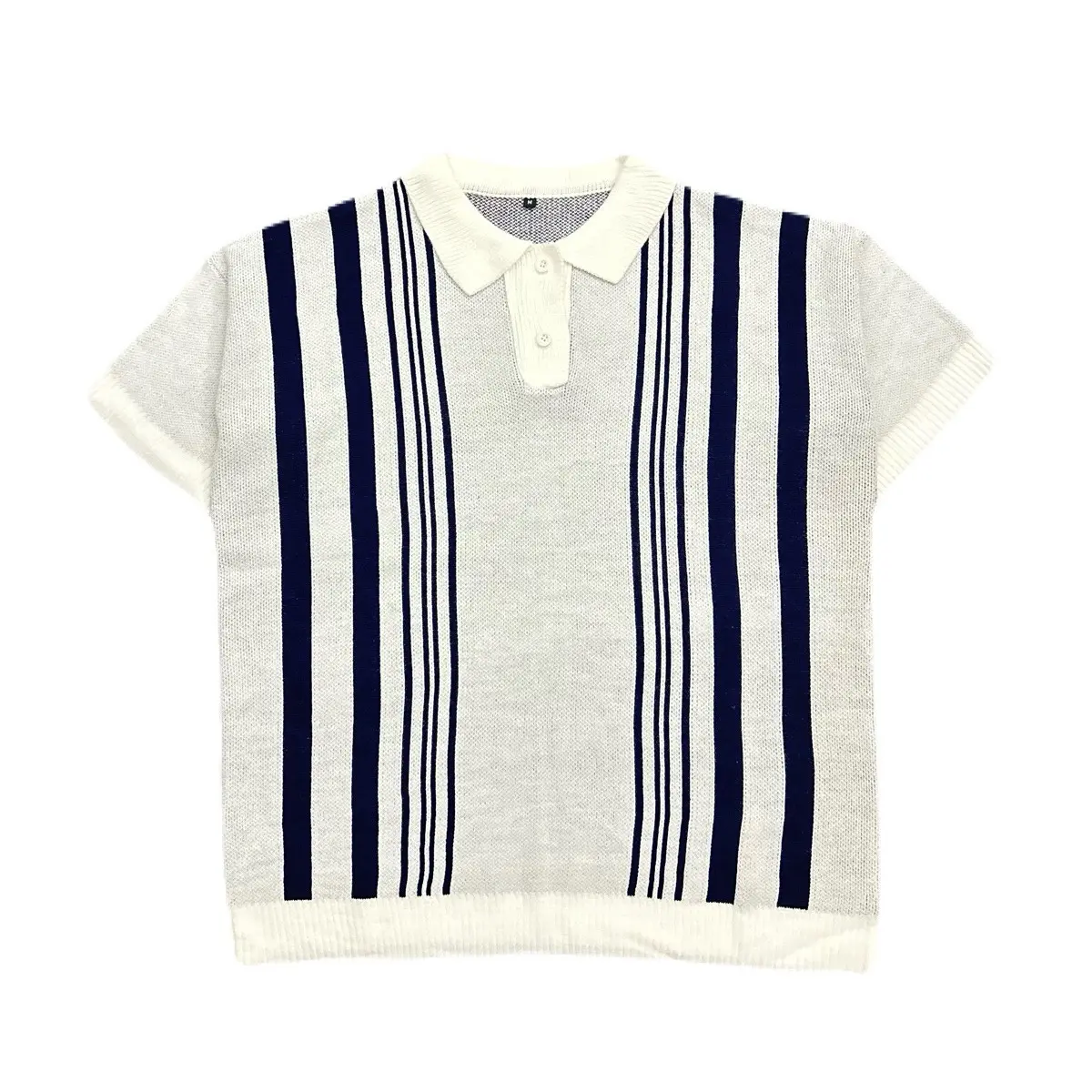 BASIC LAB Polo Stripe Oversize Knit Navy White