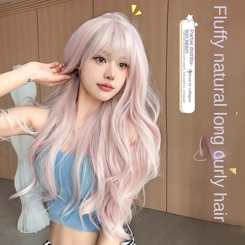 153 Light Pink Natural Curly Women's Wig