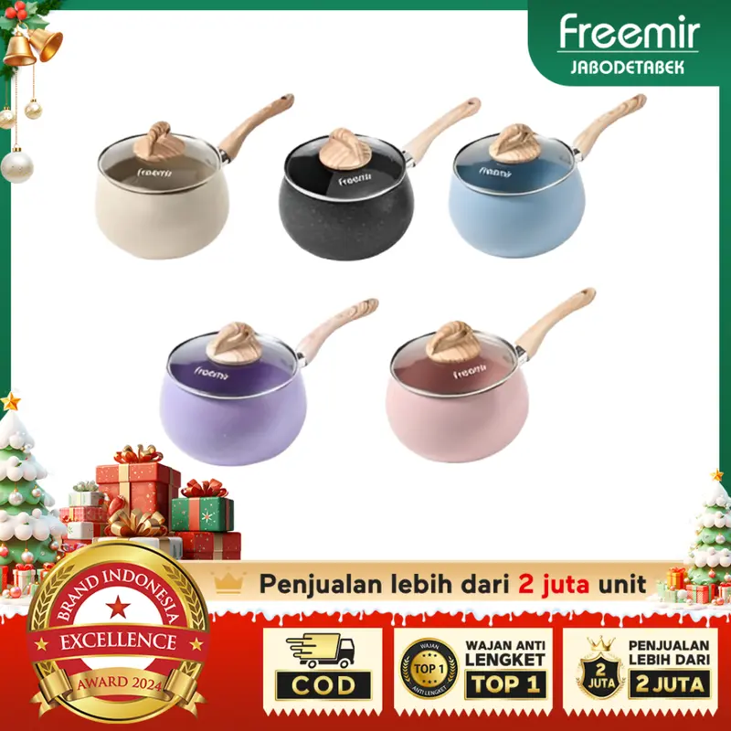 [EXCLUSIVE] Freemir Panci Susu Gemoy 16 cm Batu Granit dengan Tutup Kaca Cekung Anti Lengket Peralatan Aman untuk MPASI Bayi Dapur Kayu 0