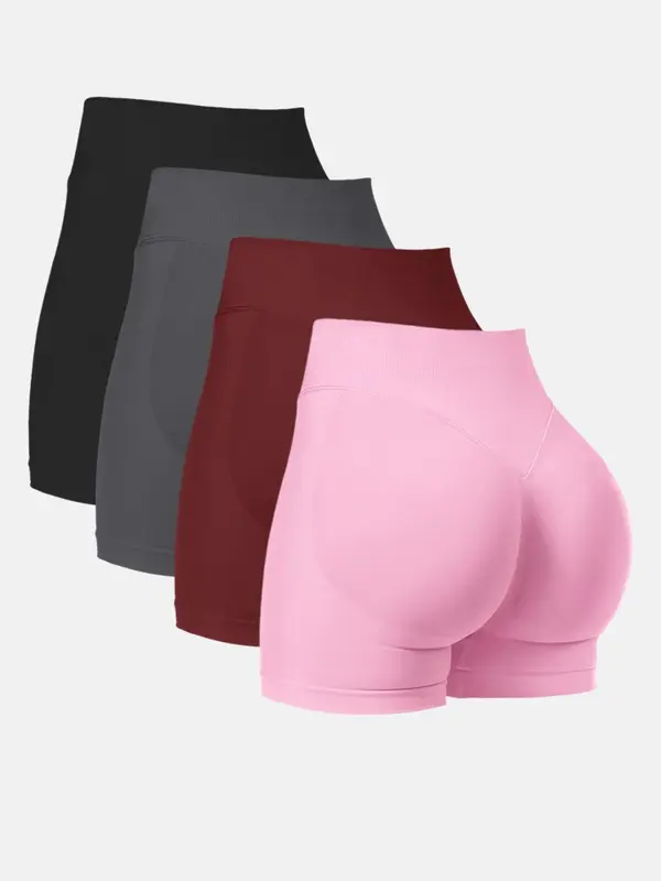 Women's Solid Color High Waist Gym Shorts, Casual Comfy Breathable Seamless Skinny Shorts for Yoga Gym Workout Running Cycling, Ladies Sportswear for All Seasons 5