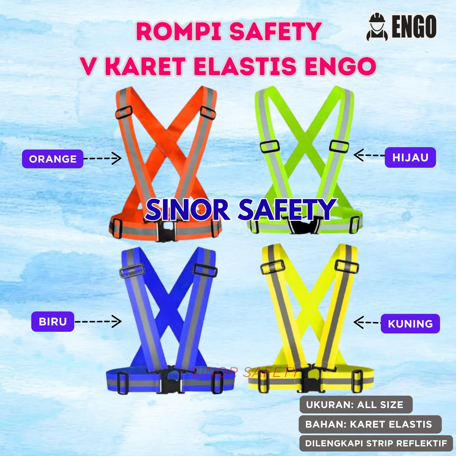 Rompi Karet V Elastis Proyek Reflective Strape Safety Sepeda dan Lari ENGO