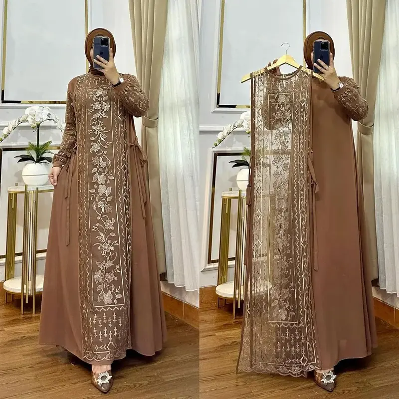 Vigansya Design Wilona Dress Kondangan Dewasa Modleis Elegant Kekinian Dress Bahan Ceruty Babydoll Mix Burkat Mewah 2