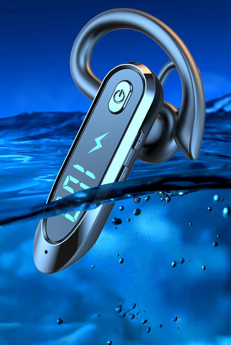 Headset Telinga Tunggal dengan Mikrofon Bluetooth 6.0 Earphone Peredam Kebisingan Speaker Mini Tahan Air Tampilan LED Bebas Genggam Waktu Siaga Panjang