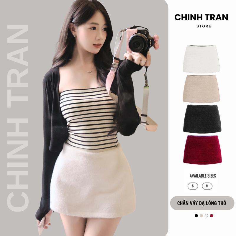   XẢ KHO    LƯNG CHUN  Chân Váy Nữ Chữ A Dáng Ngắn Cạp Trễ Chất Vải Dạ Lông Thỏ Y2K 