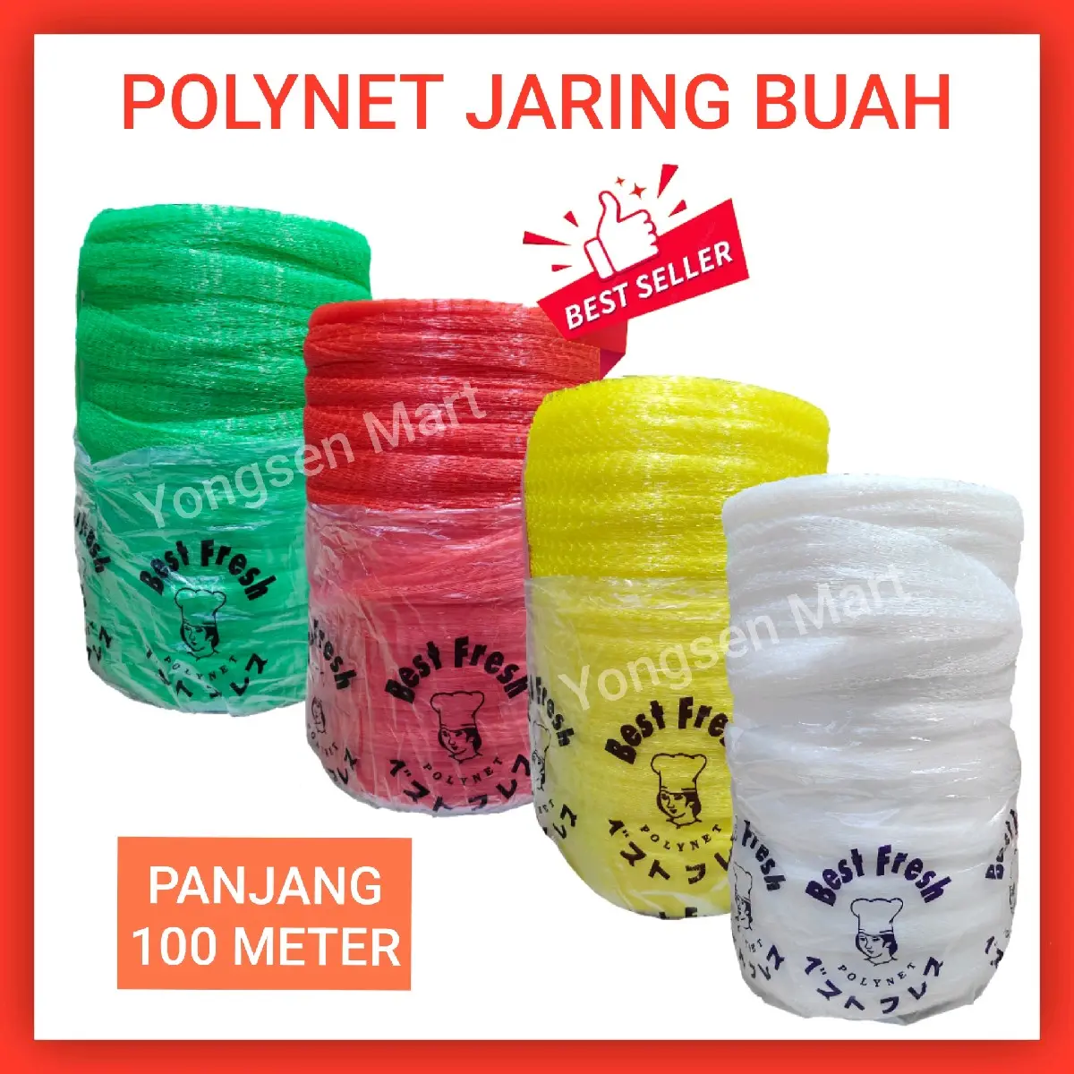 Polynet roll 100meter, waring rambang, jaring buah, jaring salak - kuning, merah