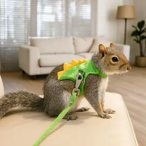 Cartoon Ferret Vest Harness Dragon Design Adjustable Hamster Chest Strap Flannel with Bell Guinea Pig Safety Vest Walking