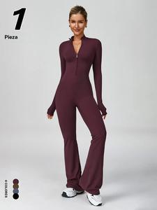 Mono deportivo de yoga de cintura alta para mujer, body con cremallera de secado rápido para actividades al aire libre y uso casual, diseño ajustado y ceñido