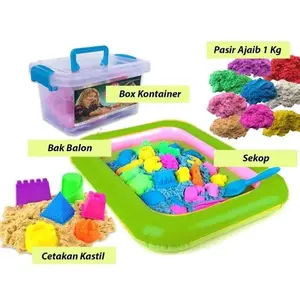 SATU SET | Mainan Anak Pasir Ajaib Set Lengkap Satu Sekop, Delapan Cetakan 1KG Pasir Satu Warna Dan Kolam Pasir