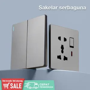 Saklar Dinding Listrik 1–4 Tombol Kontrol Tunggal dan Ganda, 5 lubang, Pilihan Warna Abu‑abu Hitam, Dilengkapi Port USB untuk Komputer dan TV Kualitas Premium