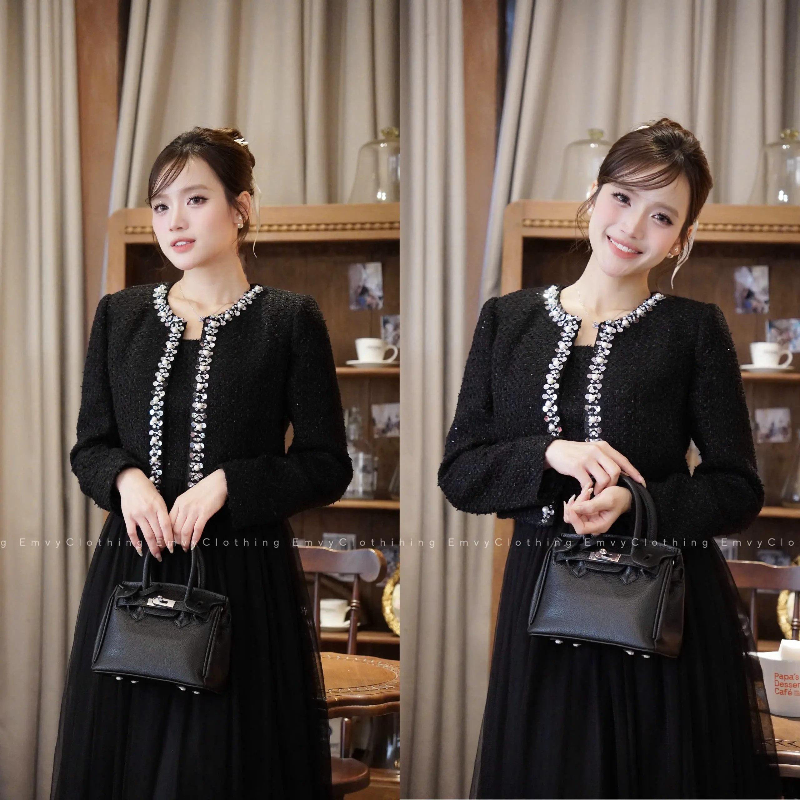 EV107-Emvy Clothing Set áo dạ kèm váy công sở đính ngọc trai thanh lịch tinh tế | BigBuy360 - bigbuy360.vn