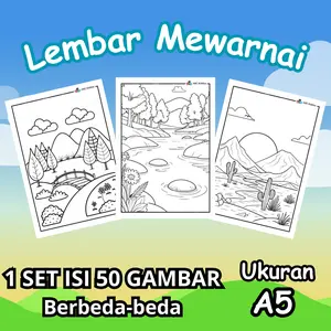 Paket 50 Lembar Mewarnai Pemandangan A5 / A4 untuk Anak TK PAUD SD Belajar Warnai Gambar