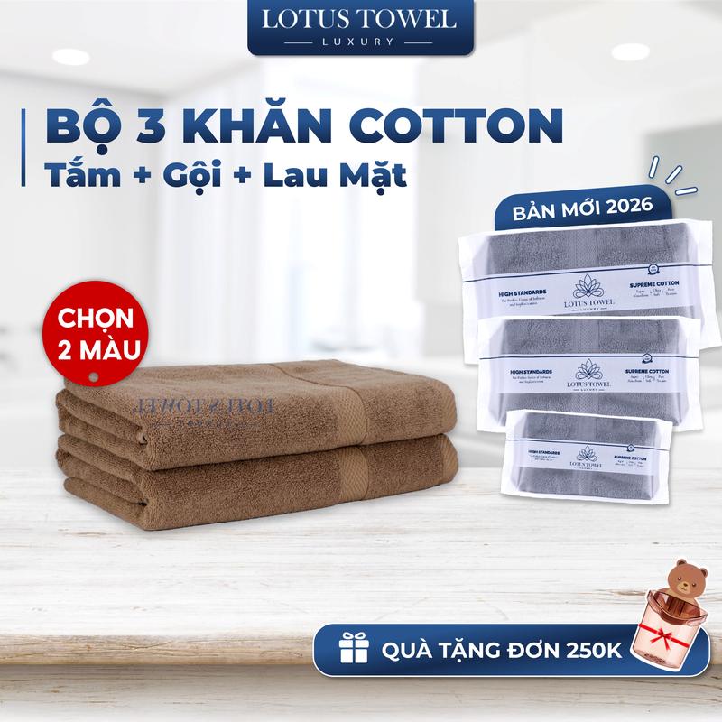  Bộ 2 Khăn Tắm Lotus 70x140cm   chọn 2 màu   Làm Từ Sợi Cotton Cao Cấp Mềm Mịn Thấm Hút Không Ra Màu Dùng cho Nhà Tắm Spa Khách sạn Resort 