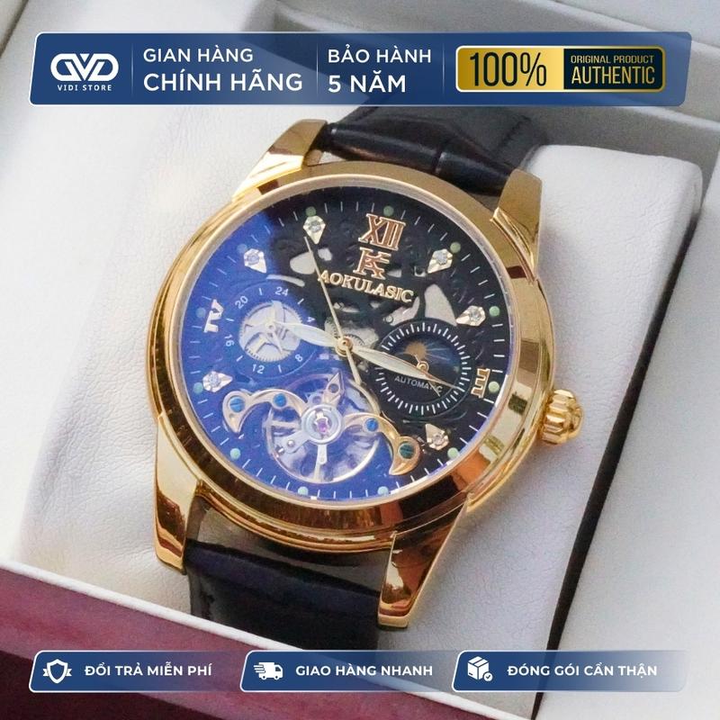 ĐỒNG HỒ CƠ NAM CHÍNH HÃNG AOKULASIC BẢN 2025 PHIÊN BẢN CAO CẤP / LỘ BỘ MÁY CƠ, MẠ PVD, DA CAO CẤP - PHONG CÁCH QUÝ ÔNG LỊCH LÃM SANG TRỌNG / WATCH ĐEO TAY / VD01