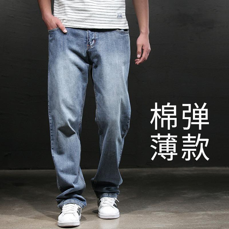 Quần Jean Nam, Dáng Suông Rộng Vừa Vặn, Mỏng Mùa Hè, Ống Rộng, Ngoại Cỡ, Quần Co Giãn Cỡ Lớn, Thích Hợp Cho Người Béo, Phong Cách Thường Ngày 0